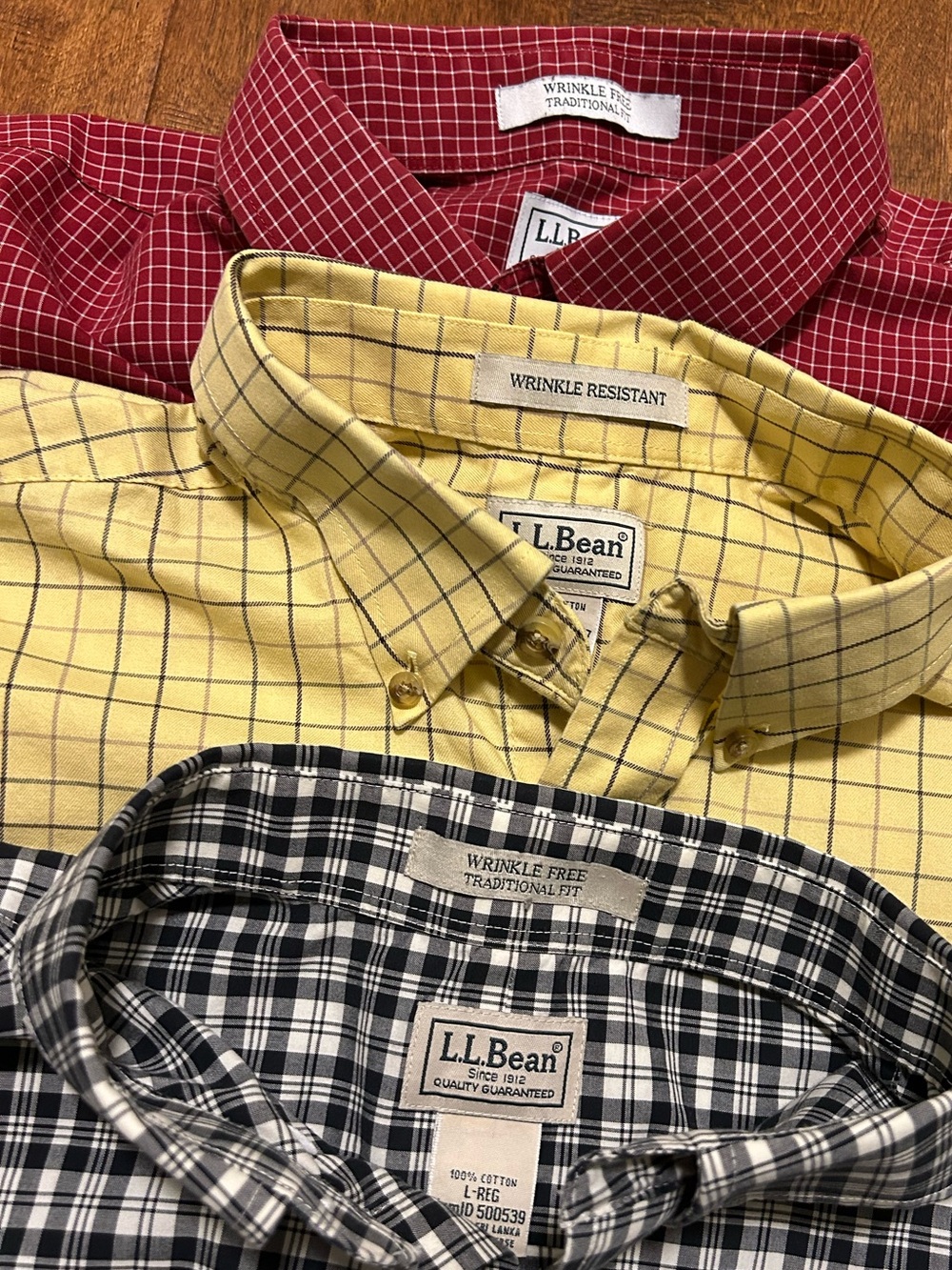 L.L. Bean Wrinkle Free Men's Button-Down Shirt Yellow, Red, Black Plaid